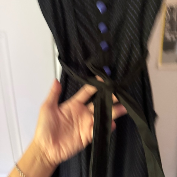 HELL BUNNY black purple Polka dot pinup retro mod button up belted midi mini - Picture 2 of 7